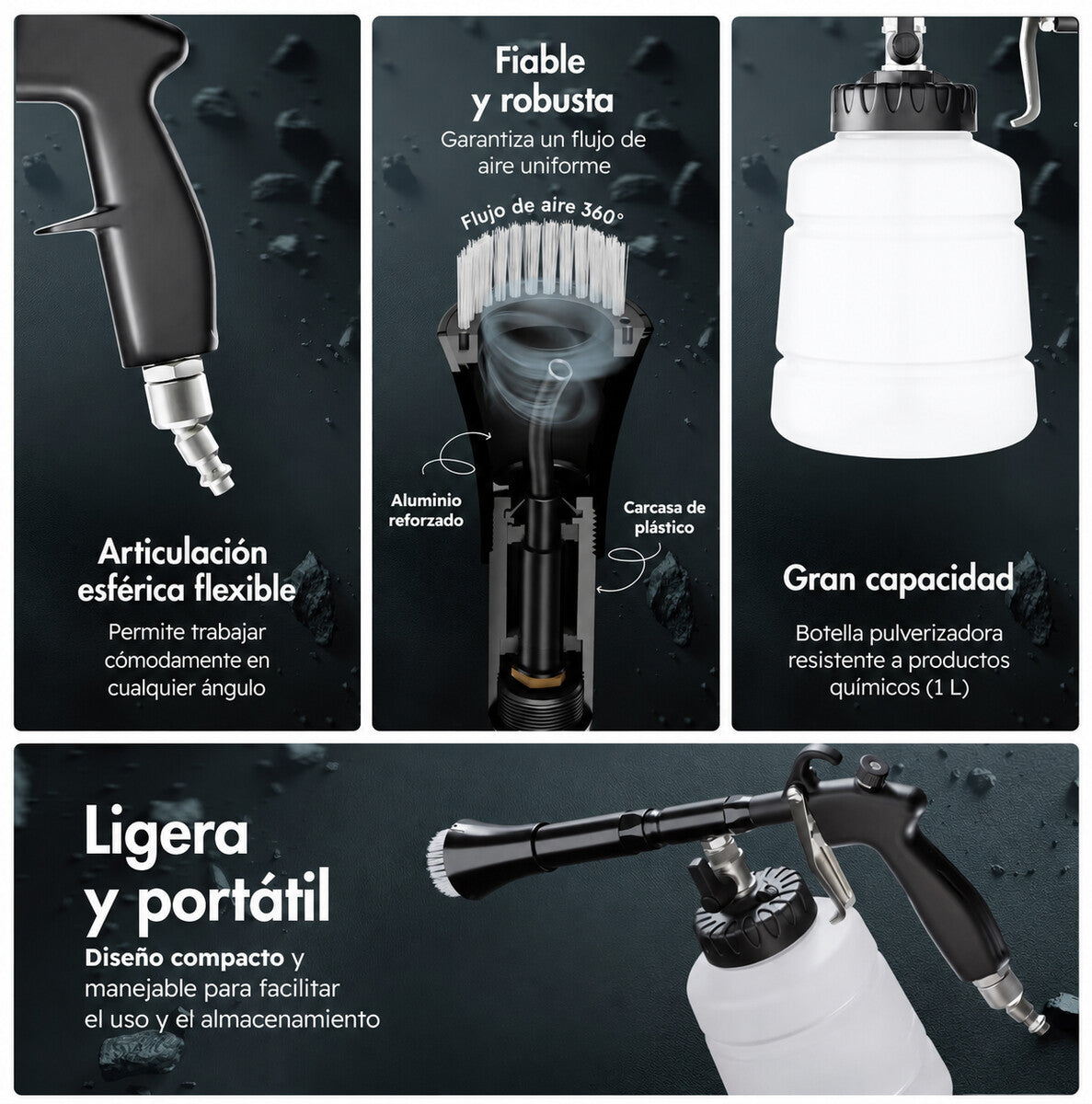 Chemicalworkz Performance Cleaning Gun: articulación flexible, flujo de aire 360 grados y botella de 1 litro