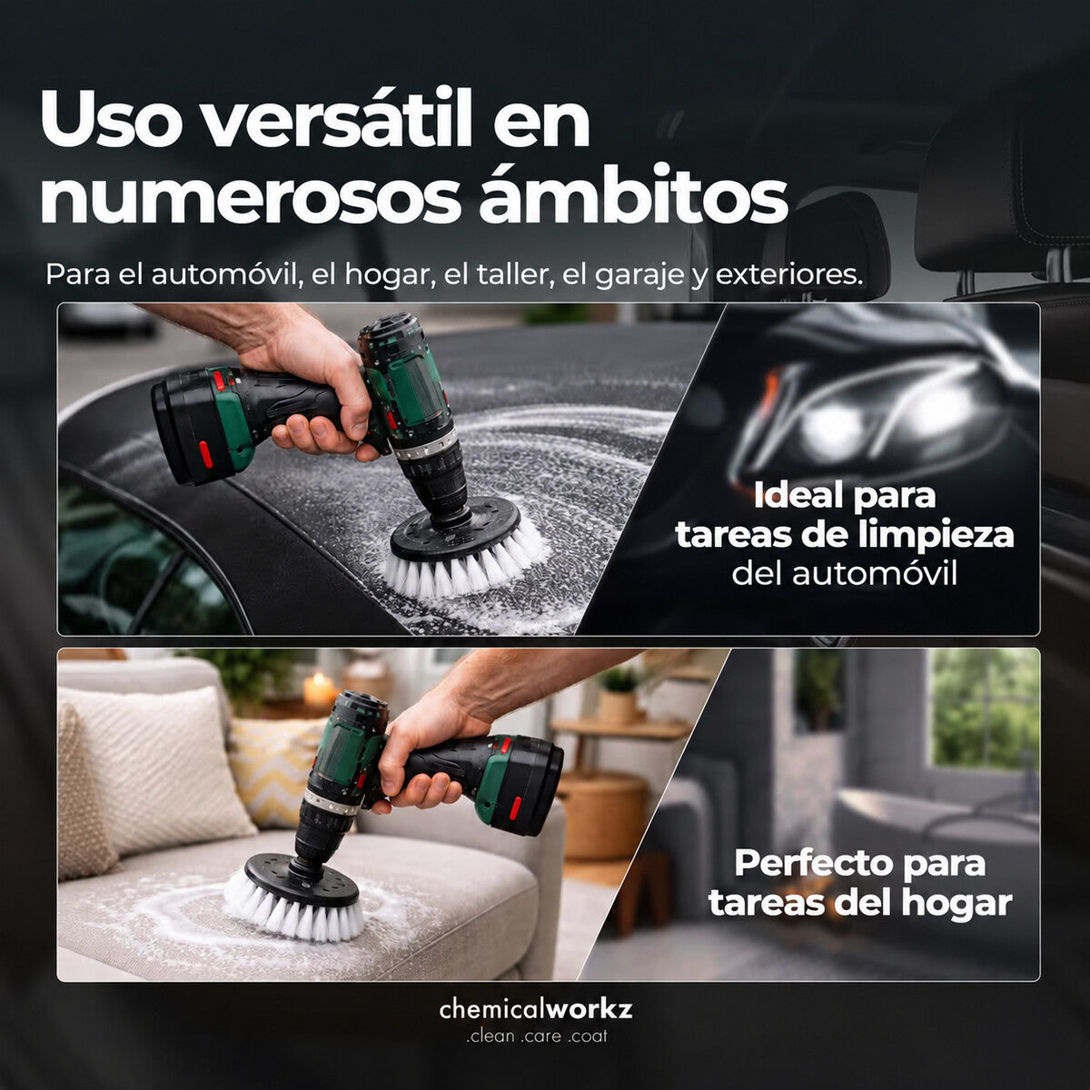 Chemicalworkz Drill Brush Set: cepillos compatibles con taladro y atornillador