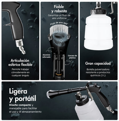 Chemicalworkz Performance Cleaning Gun: articulación flexible, flujo de aire 360 grados y botella de 1 litro