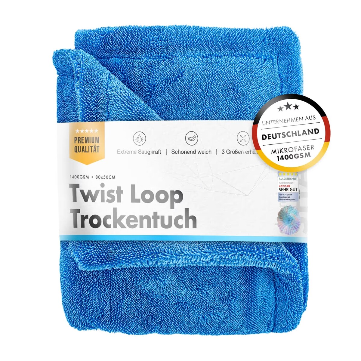 Chemicalworkz Shark Twisted Loop azul, toalla de secado 1400 GSM