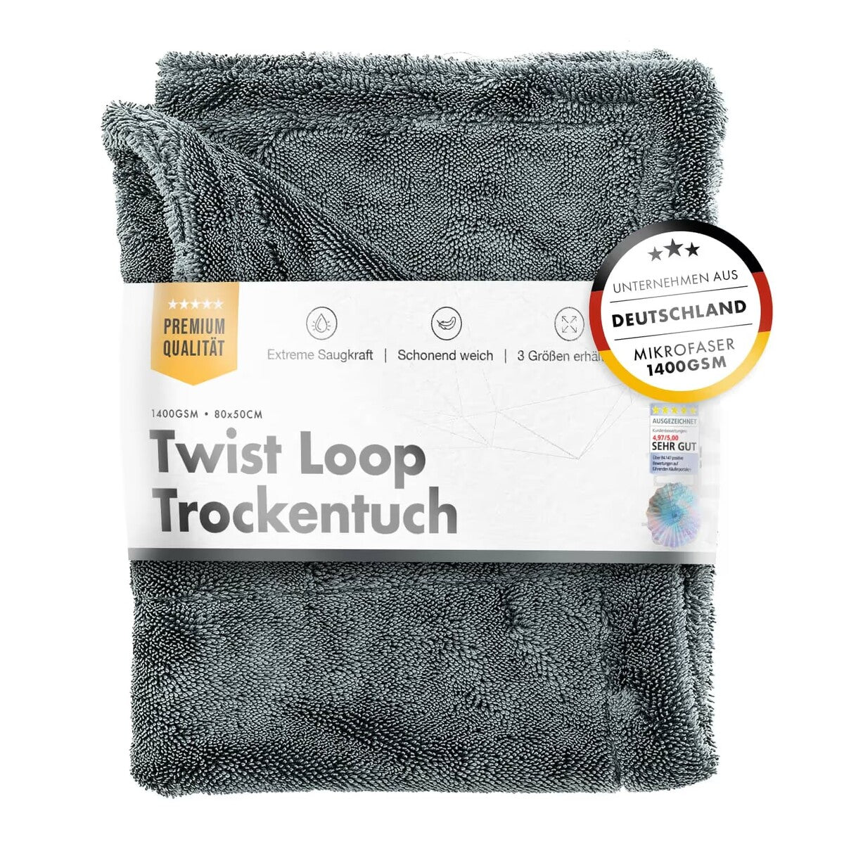 Chemicalworkz Shark Twisted Loop gris, toalla de secado 1400 GSM